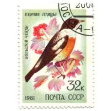 Марка «Певчие птицы — Большой чекан» 1981 год