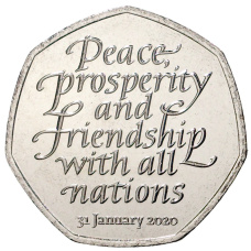 Монета 50 пенсов 2020 года Великобритания —  Выход Великобритании из Европейского союза (аверс)