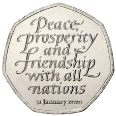 Монета 50 пенсов 2020 года Великобритания —  Выход Великобритании из Европейского союза (аверс)