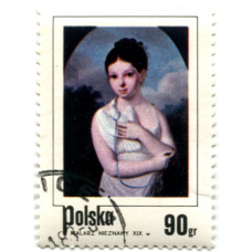 Марка «Девушка с голубем» 1974 год Польша