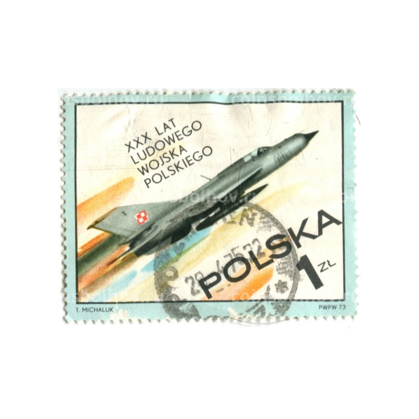 Марка «30 лет образования войска Польского» (самолет) 1973 год Польша