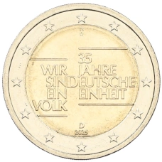 Монета 2 евро 2025 года D Германия «35 лет объединению Германии» (аверс)