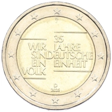 Монета 2 евро 2025 года J Германия «35 лет объединению Германии» (аверс)