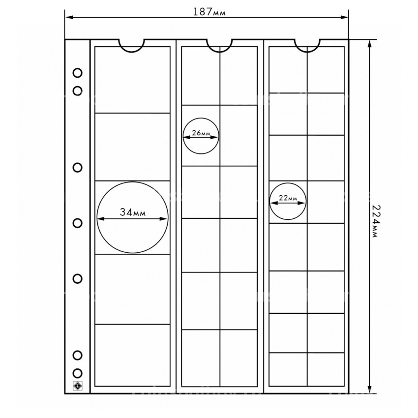 Лист для 33 монет разного размера формат «Numis MIX» LEUCHTTURM 323010