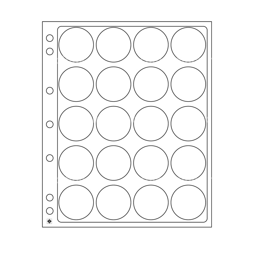 Листы «ENCAP» (упаковка из 2 штук) для 20 монет размером от 23,5 до 26 мм в капсулах LEUCHTTURM 343210