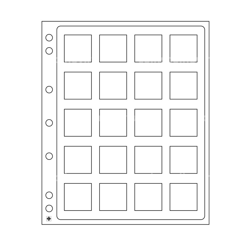 Листы «ENCAP» (упаковка 2 штуки) для 20 монет в капсулах «QUADRUM» 50х50 мм  LEUCHTTURM 334778