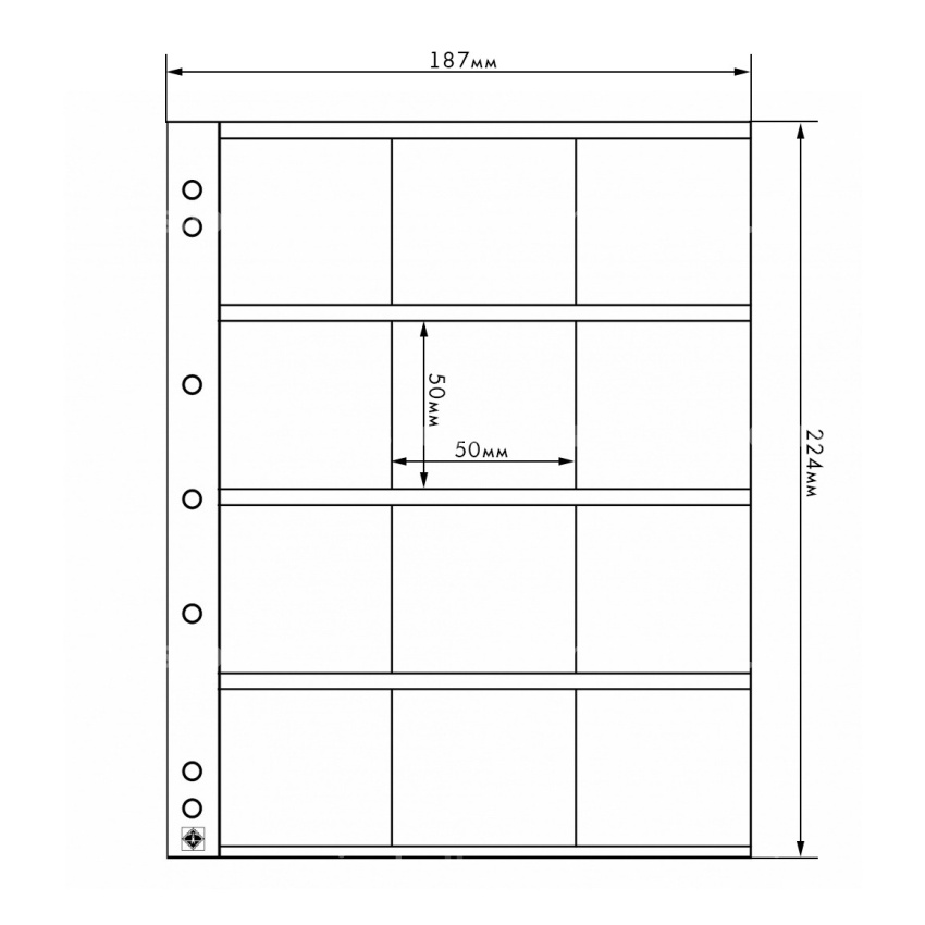Лист для 12 монет в холдерах размером 50х50 мм формат «Numis» LEUCHTTURM 310444