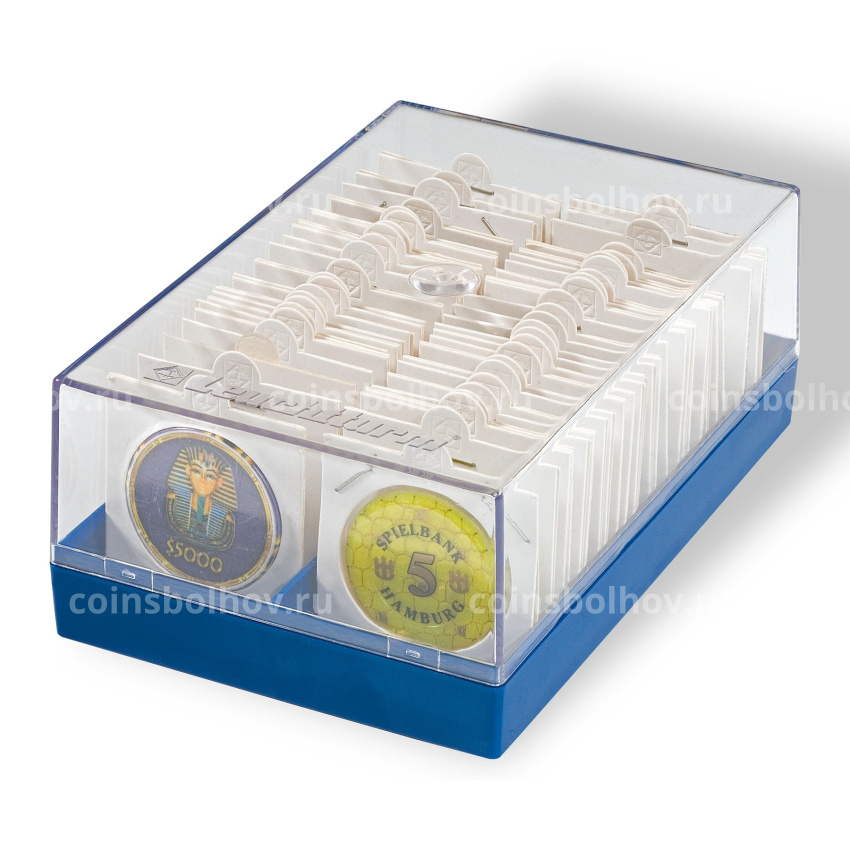 Бокс пластиковый для хранения 100 холдеров с монетами — Синий LEUCHTTURM 315511