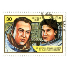 Марка «Попов и Рюмин 185 суток в космосе» 1981 год Куба (аверс)