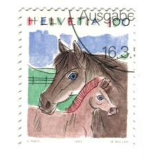 Марка «Лошадь с жеребенком» 1993 год Швейцария