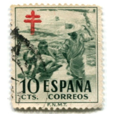 Марка «Дети играют на пляже, Лотарингский крест — почтовый сбор в противотуберкулезный фонд» 1951 год Испания