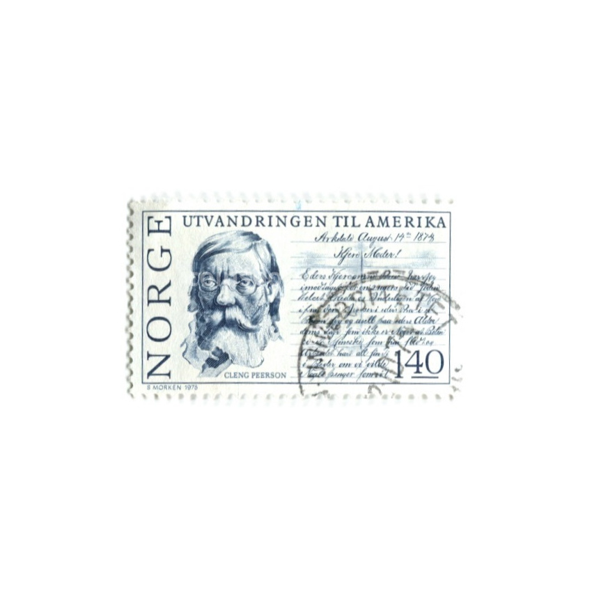 Марка «Кленг Пеерсон 150 лет созданию книги «Эмиграция в Америку»  1975 год Норвегия