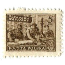 Марка «Восстановление Варшавы» 1950 год Польша (аверс)