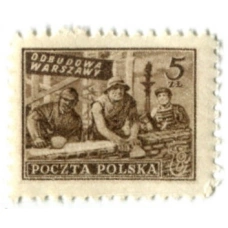 Марка «Восстановление Варшавы» 1950 год Польша (аверс)