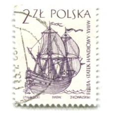 Марка «Флейт-трехмачтовое торговое судно XVII век» Польша (аверс)