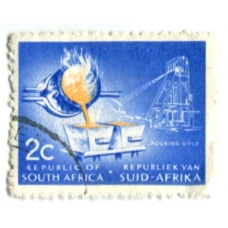 Марка «Добыча залота» 1961 год ЮАР (аверс)