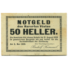 Банкнота 50 геллеров 1920 года Австрия — Фёслау (нотгельд)