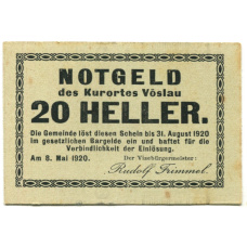 Банкнота 20 геллеров 1920 года Австрия — Фёслау (нотгельд)