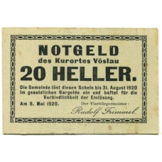 Банкнота 20 геллеров 1920 года Австрия — Фёслау (нотгельд)