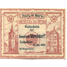 Банкнота 50 геллеров 1920 года Австрия — Форхдорф (нотгельд)