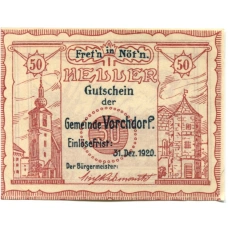 Банкнота 50 геллеров 1920 года Австрия — Форхдорф (нотгельд)