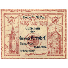 Банкнота 50 геллеров 1920 года Австрия — Форхдорф (нотгельд)