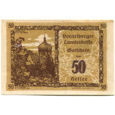 Банкнота 50 геллеров 1921 года Австрия — Форарльберг(нотгельд)