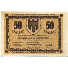 Банкнота 50 геллеров 1921 года Австрия — Форарльберг(нотгельд) (вид 2)