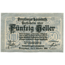 Банкнота 50 геллеров 1919 года Австрия — Форарльберг(нотгельд)