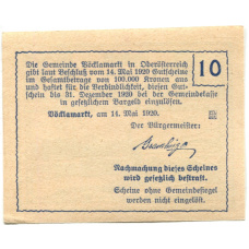 Банкнота 10 геллеров 1920 года Австрия — Фёлькермаркт(нотгельд) (вид 2)