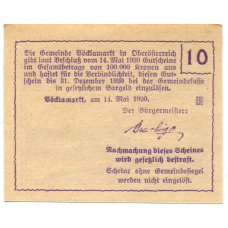 Банкнота 10 геллеров 1920 года Австрия — Фёлькермаркт(нотгельд) (вид 2)