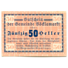 Банкнота 50 геллеров 1920 года Австрия — Фёлькермаркт(нотгельд)