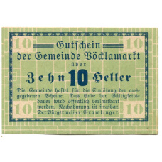 Банкнота 10 геллеров 1920 года Австрия — Фёлькермаркт(нотгельд)