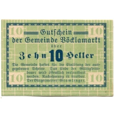 Банкнота 10 геллеров 1920 года Австрия — Фёлькермаркт(нотгельд)