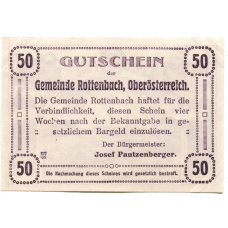 Банкнота 50 геллеров 1920 года Австрия — Роттенбах (нотгельд) (вид 2)