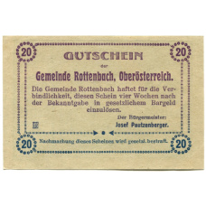Банкнота 20 геллеров 1920 года Австрия — Роттенбах (нотгельд) (вид 2)