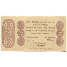 Банкнота 20 геллеров 1920 года Австрия — Родаун (нотгельд) (вид 2)