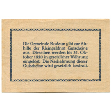 Банкнота 50 геллеров 1920 года Австрия — Родаун (нотгельд) (вид 2)
