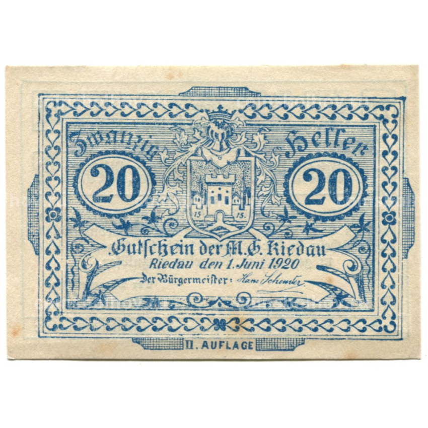 Банкнота 20 геллеров 1920 года Австрия — Ридау (нотгельд)