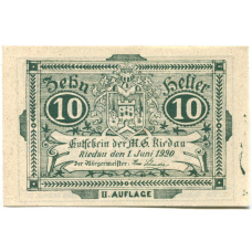 Банкнота 10 геллеров 1920 года Австрия — Ридау (нотгельд)