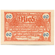 Банкнота 60 геллеров 1920 года Австрия — Рид-им-Траункрайс (нотгельд) (вид 2)