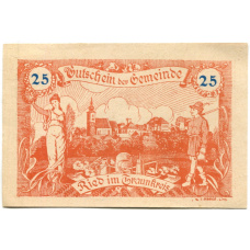 Банкнота 25 геллеров 1920 года Австрия — Рид-им-Траункрайс (нотгельд)