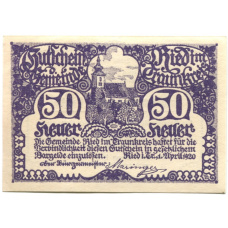 Банкнота 50 геллеров 1920 года Австрия — Рид-им-Траункрайс (нотгельд)