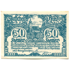 Банкнота 50 геллеров 1920 года Австрия — Рид-им-Траункрайс (нотгельд)