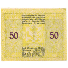 Банкнота 50 геллеров 1920 года Австрия — Рид-им-Иннкрайс (нотгельд) (вид 2)