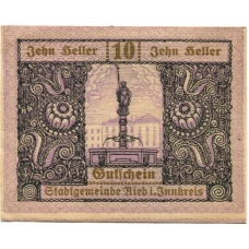 Банкнота 10 геллеров 1920 года Австрия — Рид-им-Иннкрайс (нотгельд)