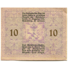 Банкнота 10 геллеров 1920 года Австрия — Рид-им-Иннкрайс (нотгельд) (вид 2)