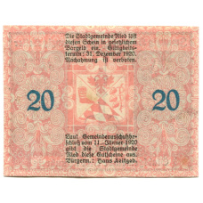 Банкнота 20 геллеров 1920 года Австрия — Рид-им-Иннкрайс (нотгельд) (вид 2)