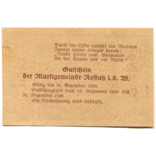 Банкнота 50 геллеров 1920 года Австрия  — Россац на Дунае (нотгельд) (вид 2)