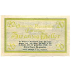 Банкнота 20 геллеров 1920 года Австрия — Рансхофен (нотгельд) (вид 2)